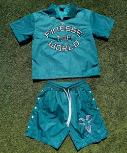 Custom Embroidered Woven <b>Hip</b> Hop Breathable Tracksuit Set <b>for</b> Men Summer Two-Piece Quarter-Zip OEM Manufacturer - Product Image 3
