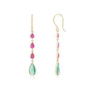 Platinum Geometric Chandelier Drop Earrings with Ruby Emerald Diamond and Pearl - Product Image 6