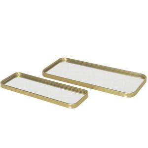 <b>Rectangular</b> <b>Gold</b> Plated <b>Mirror</b> Trays Set of 2 Modern Decorative Serving Trays For Hotel Restaurant Supplies Dining Tableware Use - Product Image 1