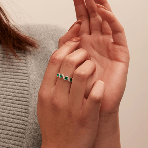 Women's 925 <b>Silver</b> Rhodium Plated <b>Emerald</b> Cut Eternity Band <b>Ring</b> Classic Style - Product Image 3