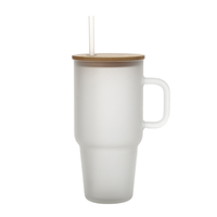 Vaso de Vidrio Transparente de 40 oz con Tapa de Bambú y Asa Esmerilada, Taza de Viaje para Sublimación, Botellas de Agua para Cerveza