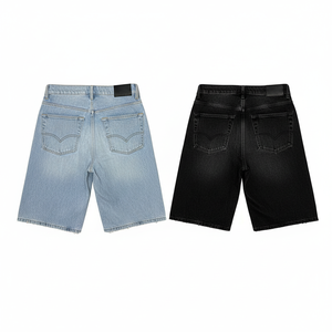 Custom Graphic Denim Shorts Men's Loose Fit Streetwear with Raw Hem and Metal <b>Chain</b> Accessory Heavyweight Cotton <b>Jean</b> Shorts - Product Image 4