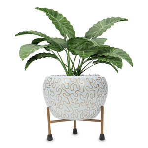 Maceta Decorativa de Metal con Soporte, Maceta para Plantas de Interior, Blanca con Diseño, Maceta de Lujo para Hogar y Jardín, para Sala de Estar u Oficina - Product Image 1