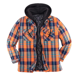 En gros, Veste à capuche en flanelle pour hommes, de haute qualité, décontractée, à carreaux, style streetwear, coupe-vent, avec logo frontal, épaisse - Product Image 5