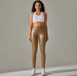<b>High</b> <b>Waist</b> Full Length Solid Faux <b>Leather</b> Knitted Stretch <b>Leggings</b> Women's Sporty All Seasons - Product Image 1