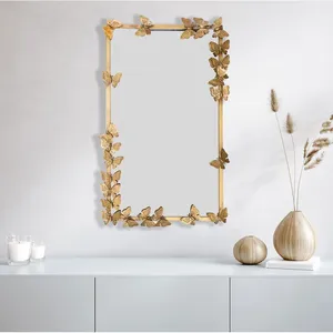 Butterfly Pattern Brass Wall <b>Mirror</b> <b>Rectangle</b> Bohemian Style Home Decor Living Room Wall Hanging Single-piece Package - Product Image 3