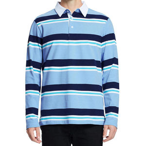 Polo en tricot rayé à manches longues pour homme, décontracté, bleu marine, boutonné, coupe classique - Product Image 5
