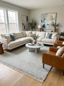 Scandinavian Geometric Wool Cotton Area <b>Rug</b> Rectangle Low Pile Flat Weave With Fringe For Living Room - Product Image 5
