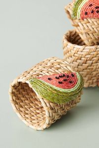 แหวนรองผ้าเช็ดปากรูปแตงโมสวยงาม ลายผลไม้สานหวายธรรมชาติ สไตล์โบโฮ ของตกแต่งโต๊ะอาหาร ของขวัญสำหรับงานเลี้ยง - Product Image 2