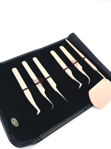 Eyelash Extension Tweezers Set Stainless Steel Precision Tools Roll-up Case Smooth Tip 6-Piece Kit - Product Image 5