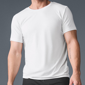 T-shirt blanc en coton à manches courtes pour homme, col rond, coupe classique, jersey décontracté, couleur unie, design simple - Product Image 1