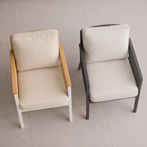 Sillón Moderno de Ratán BeNK con Cojín de Poliéster, Silla de Comedor para Exteriores, Diseño Contemporáneo, Patas de Metal, Muebles Tapizados - Product Image 2