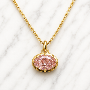 จี้เพชรโมอิสซาไนต์ทรงรีประดับพลอยสีชมพู ตัวเรือนชุบทองคำขาว 14K ประดับเพชรเต็มตัว - Product Image 3