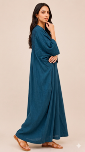 Kaftan Kurta décontracté en soie Dupion bleu sarcelle pour femme, longueur genou, manches trois quarts - Product Image 5