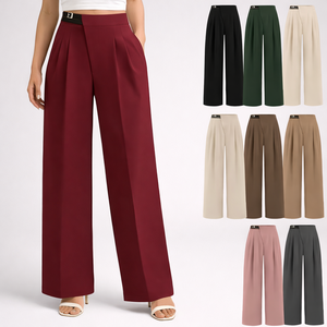 Pantalones Casuales de Verano para Mujer, Cintura Alta Elástica, Transpirables, Antiarrugas, de Secado Rápido, Estilo Vintage, Venta al Por Mayor - Product Image 3