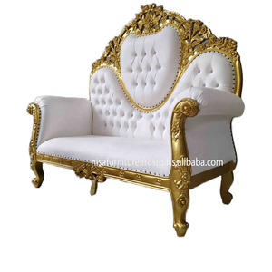 Luxury Antique French Style Two-Seater Love Seat <b>Sofa</b> Comfortable Solid Wood with <b>Gold</b> White Tufting for Villa & Hotels - Product Image 2