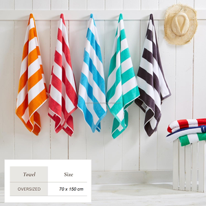 ผ้าขนหนู OEM Cabana Stripe 500 GSM ขนาด 70x150 ซม. ผ้าฝ้ายแห้งเร็ว สำหรับโรงแรมชายหาดในยุโรป - Product Image 1