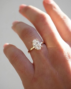 Oval Lab Grown Diamond Ring 14K Yellow Gold Engagement Ring 1.8 MM Square Edge Band 4 Prong Solitaire Wedding Proposal Ring - Product Image 5