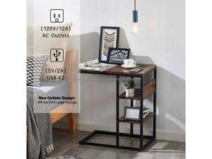 Compact Wooden Laptop Table Rustic Wooden Bedside Table Multipurpose Side Table with Shelves Contemporary Wooden Accent Table - Product Image 6