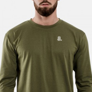 <b>Men's</b> Long Sleeve O-Neck Solid Color Cotton/Bamboo Fiber Nonwoven Casual <b>T</b>-<b>Shirt</b> with Front Logo Quick Dry & Breathable - Product Image 5