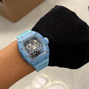 Reloj de Diseño Superior para Hombre con Caja de Cerámica Azul Cielo, Correa de Goma, Reloj de Fibra de Carbono con Esqueleto Delgado, Reloj de Negocios Resistente al Agua - Product Image 3