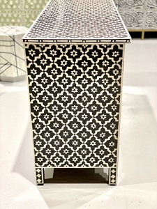 Classic Style Wooden <b>Chest</b> of Drawers with Black and White Geometric Inlay Pattern <b>Storage</b> Cabinet for Living Room - Product Image 2