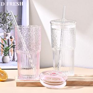 Set di 2 Bicchieri in Vetro Borosilicato Viola da 20 oz con Motivo Verticale, Tazza Resistente al Calore per Succhi con Coperchio - Product Image 4