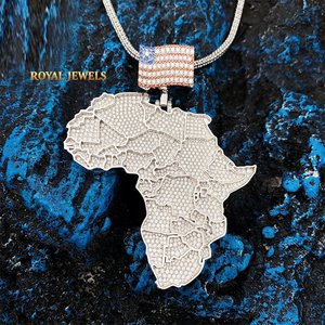 Collar con colgante de mapa de África y bandera con diamante de moissanita, color plata, joyería llamativa, regalo - Product Image 2