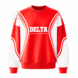 Delta |   Sigma |   Sudadera Theta Sorority para mujer, con bloques de color rojo y blanco, cuello redondo, manga larga, parafernalia griega - Product Image 1