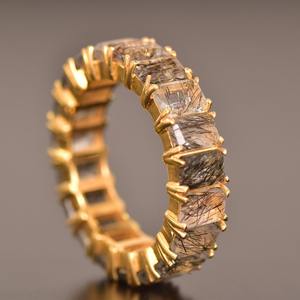 Anillo de Eternidad Vintage de Cuarzo Rutilado Negro Certificado por IGI, Plata de Ley 925, Chapado en Oro de 14K, Anillo de Boda para Mujer, Regalo Festivo - Product Image 5