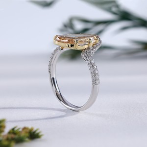 Vintage Teardrop Yellow Sapphire <b>Ring</b> Pave <b>Crystal</b> Halo Wedding Band Elongated Pear Shape Citrine Diamond <b>Ring</b> Gift for Her - Product Image 3