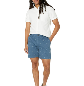 Shorts Bermuda pour Homme, Imprimé Ancre Bleue, Taille Moyenne, Style Décontracté, avec Poches, Fermeture à Boutons, Tissu en Coton Tissé - Product Image 2