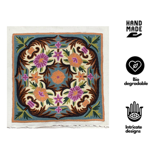 Funda de Cojín Tradicional Kashmiri Aari, 16 Pulgadas Cuadradas, Funda de Almohada de Algodón, Bordado con Hilo de Lana, Cierre de Cremallera de Lujo, Decoración del Hogar - Product Image 2