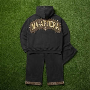 Conjunto de Sudadera con Capucha y Pantalones Deportivos Personalizados para Hombre, con Pedrería Negra, Cierre de Cremallera, Felpa de Algodón, Ropa Deportiva Urbana, Venta al Por Mayor OEM - Product Image 5