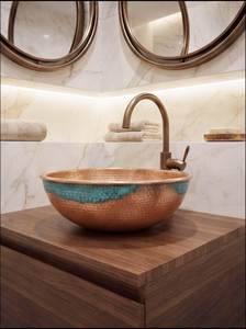 Lavabo de Cobre Ornamentado, Lavabo de Baño Premium, Recipiente Decorativo Hecho a Mano, Solución de Construcción Metálica Duradera y Elegante - Product Image 3