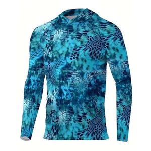 Men's <b>Long</b> <b>Sleeve</b> Fishing Shirt <b>Blue</b> Camouflage Sublimation Print UPF 50 Quick Dry Pullover <b>Top</b> - Product Image 2