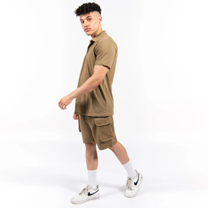 Custom Summer Men Short Sleeve Polo Shirt Cargo Shorts Set Casual Khaki Tracksuit <b>Athletic</b> Sportswear Men Short Sets Clothing - Product Image 5