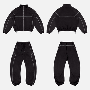 Conjunto Deportivo de Alta Calidad con Capucha, Chaqueta Cortavientos y Pantalones Deportivos, Diseño Personalizado con Bloques de Color, Estampado y Transpirable, en Poliéster - Product Image 1