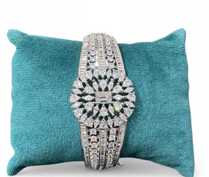 Elegant <b>Silver</b> Plated Flower Design Diamond <b>Cuff</b> Fashion <b>Bracelet</b> Women's Wedding Jewelry - Product Image 2