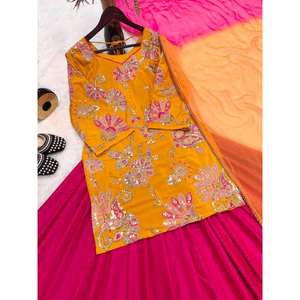 Conjunto de traje de fiesta de diseñador para mujer con bordado de secuencia de múltiples agujas - Product Image 3