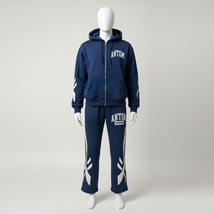 Custom Distressed Applique Embroidery <b>Tracksuits</b> Sets Vintage Sun Faded Zip Up Hoodie Set Sun Faded Acid Washed <b>Tracksuit</b> - Product Image 2