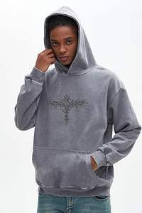 Sweat à capuche unisexe Y2K de qualité supérieure, style international, délavé, avec motif gothique tête de mort et ailes, coupe oversize décontractée, style grunge, à enfiler - Product Image 6