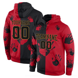 Custom <b>Red</b> Black <b>Hoodie</b> Men Personalized Name Number Handprint Design Sublimation Print Breathable Regular Fit Streetwear - Product Image 1