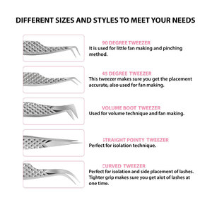 Pinzas de Extensión de Pestañas Antiestáticas de Grado Profesional, Punta de Fibra, Agarre Antideslizante, Acero Inoxidable, Volumen Personalizable - Product Image 2