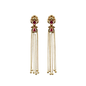 Trendy Gold Plated Brass Drop Earrings with Tassel and Flower Design for Party and Gift - Product Image 3