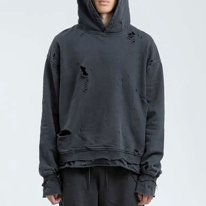 เสื้อฮู้ดดี้โอเวอร์ไซส์ผ้าฝ้ายเฟรนช์เทอร์รี่สีพื้นแบบดิสเทรสสำหรับผู้ชาย ดีไซน์ตัดเย็บแบบวอชเอาท์ แขนเสื้อปกติ สไตล์ฤดูใบไม้ร่วง - Product Image 5
