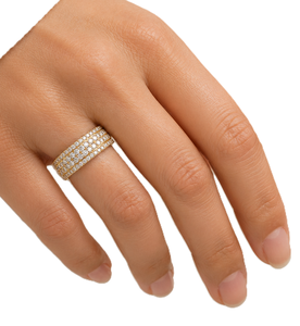Luxury Multi Row Pave Diamond Ring 18K Solid Gold Band Round Lab Grown Diamond Wide Band Ring <b>Wedding</b> Anniversary Statement Ring - Product Image 5