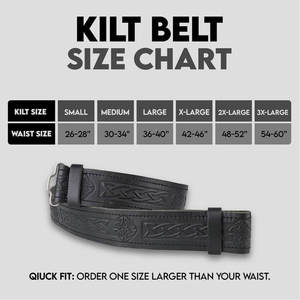 Ceinture écossaise en cuir 100% noir avec nœud celtique et motif gaufré, doublure réglable à scratch pour kilt des Highlands écossais - Product Image 6