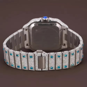 Montre chronographe de luxe personnalisée entièrement sertie de diamants bleus et blancs en acier inoxydable pour homme, mouvement à quartz VVS Moissanite S - Product Image 2