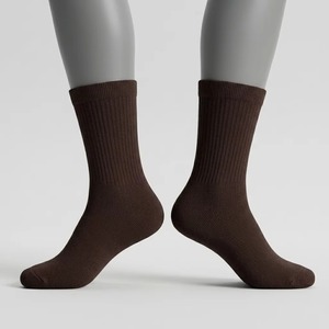 Chaussettes mi-hautes marron foncé pour hommes, 100 % coton tricoté, couleur unie, respirantes, pour usage quotidien, style automne, toutes saisons - Product Image 3